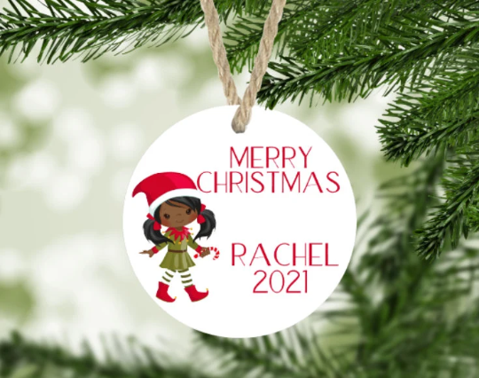 Girl's Christmas Elf Ornament Personalized