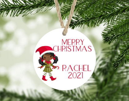 Girl's Christmas Elf Ornament Personalized