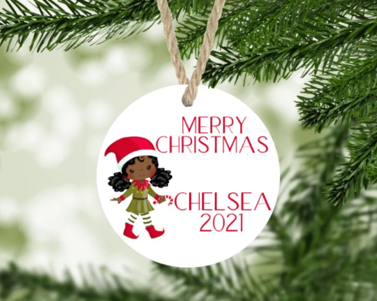 Girl's Christmas Elf Ornament Personalized
