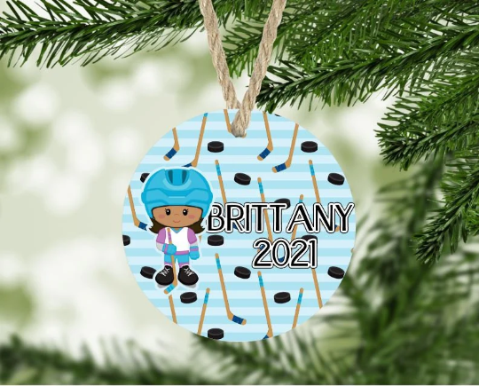 Girl's Hockey Christmas Ornament Personalized