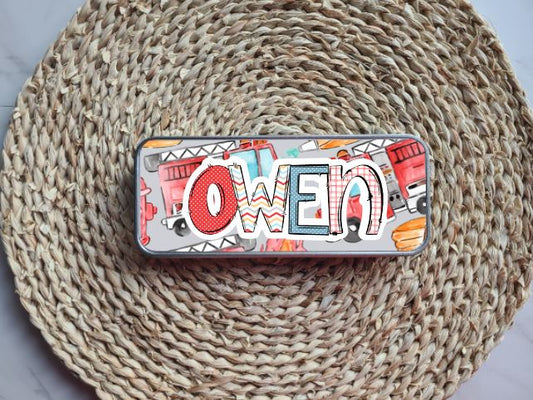 Fire Truck Personalized Tin Pencil Case