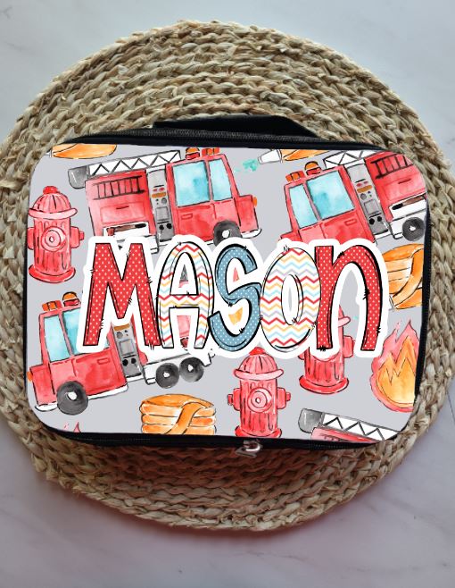 Fire Trucks Personalized Lunch Bag