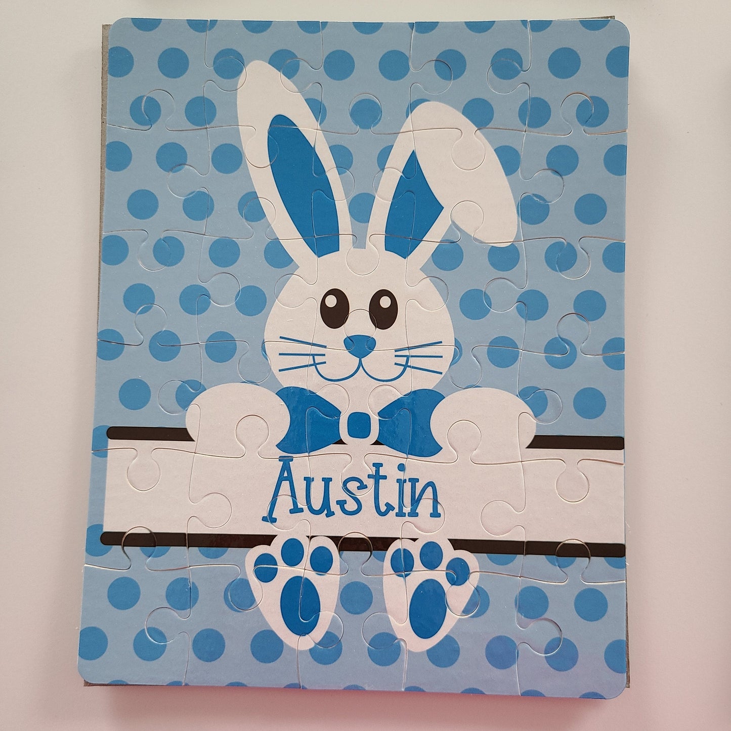Personalized Easter Puzzle with Blue Bunny - 30 piece Puzzle