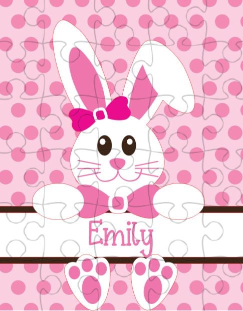 Personalized Easter Puzzle with Pink Bunny - 30 piece Puzzle