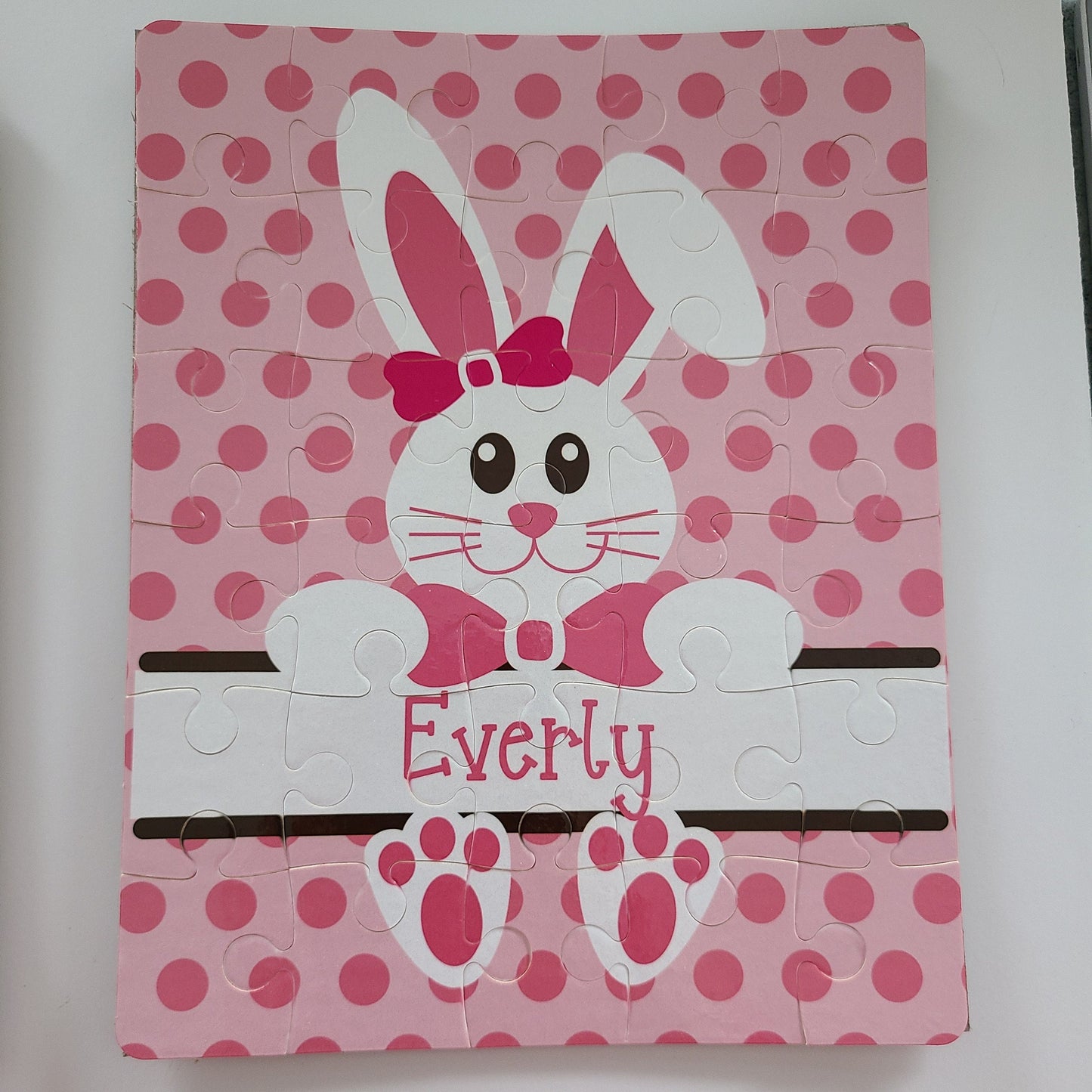 Personalized Easter Puzzle with Pink Bunny - 30 piece Puzzle