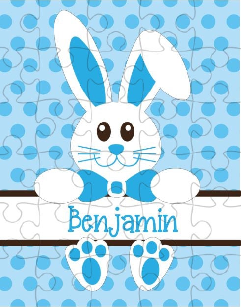 Personalized Easter Puzzle with Blue Bunny - 30 piece Puzzle