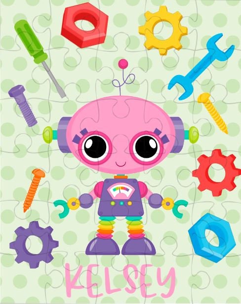 Pink Robot Personalized Puzzle for Kids