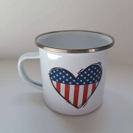 American Flag Heart Small Enamel Mug