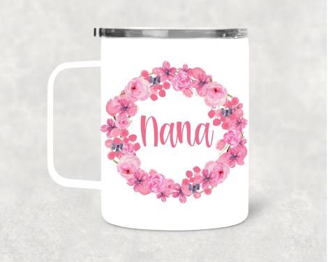 Nana Floral Metal Coffee Mug with Lid