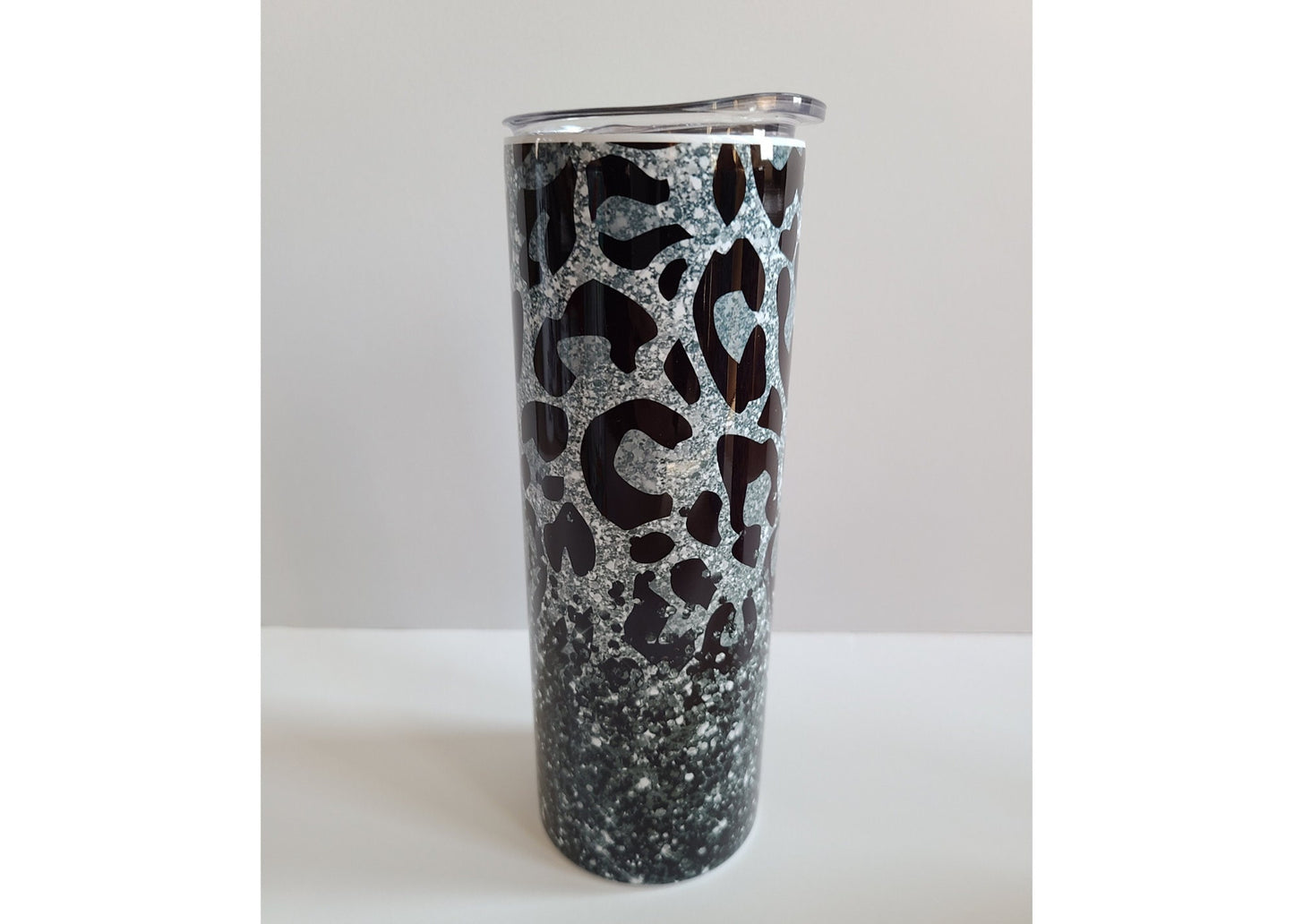 Black and Silver Leopard Print 20 oz Skinny Tumbler - FAUX Glitter