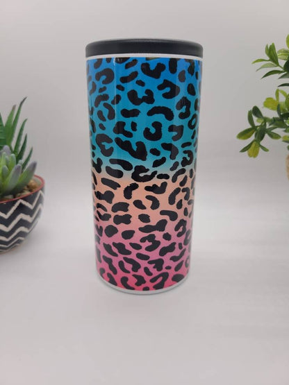 Rainbow Leopard Skinny Can Cooler