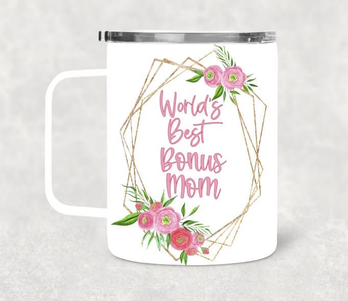 Bonus Mom Metal Coffee Mug with Lid