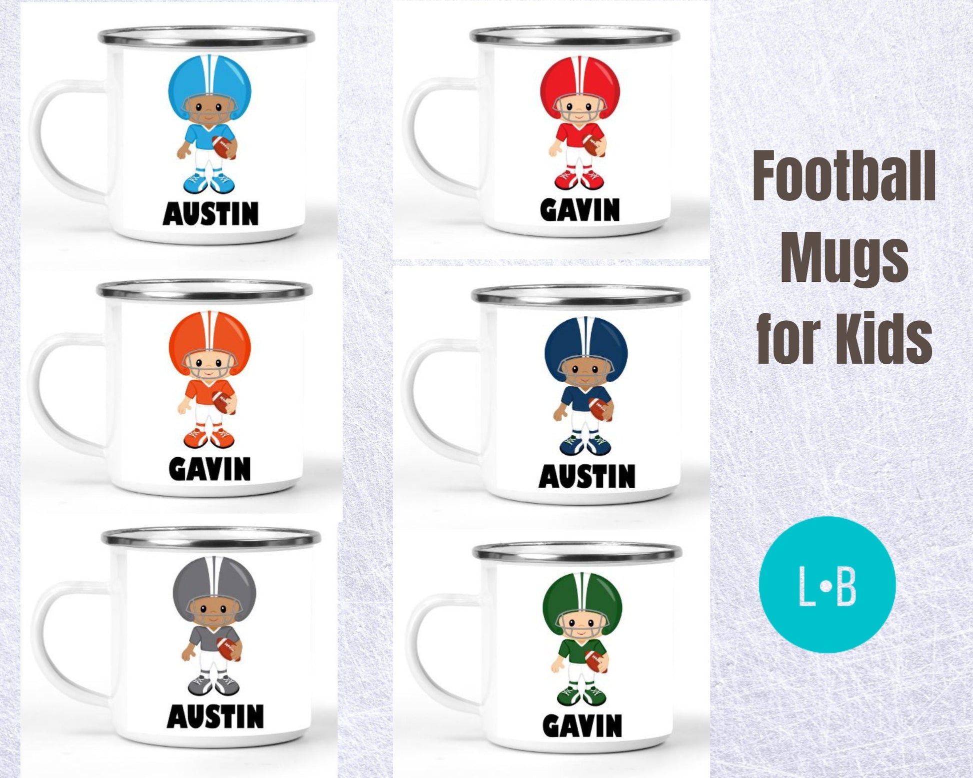 Football Boys Personalized Small Enamel Mug Austin Navy Blue