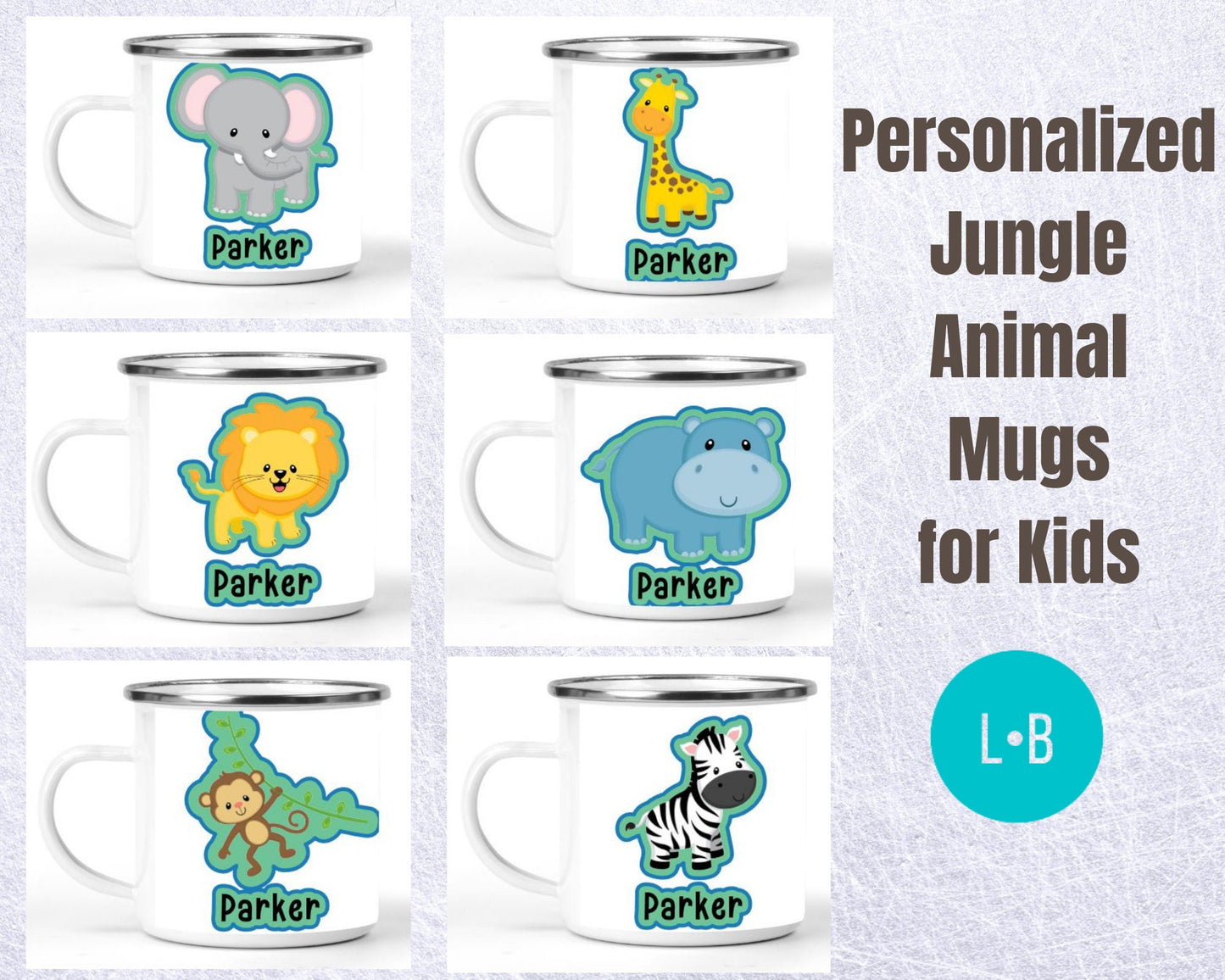 Jungle Animal Personalized Enamel Mug for Kids