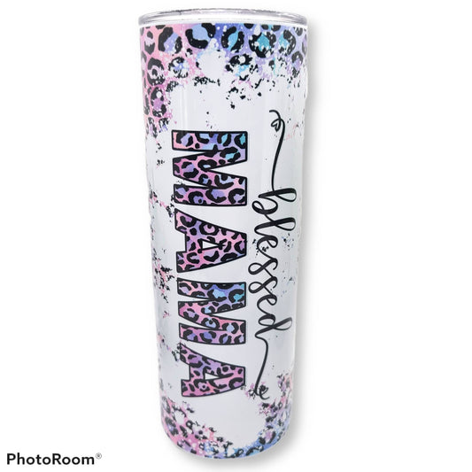 Blessed Mama Leopard Print 20 oz Skinny Tumbler