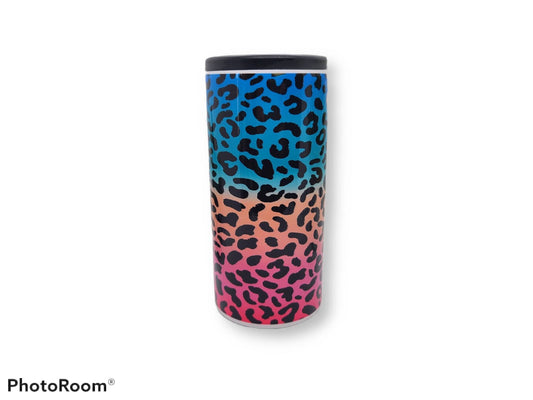 Rainbow Leopard Skinny Can Cooler