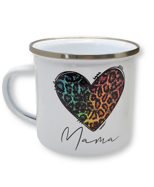 Mama Rainbow Leopard Heart Small Enamel Mug