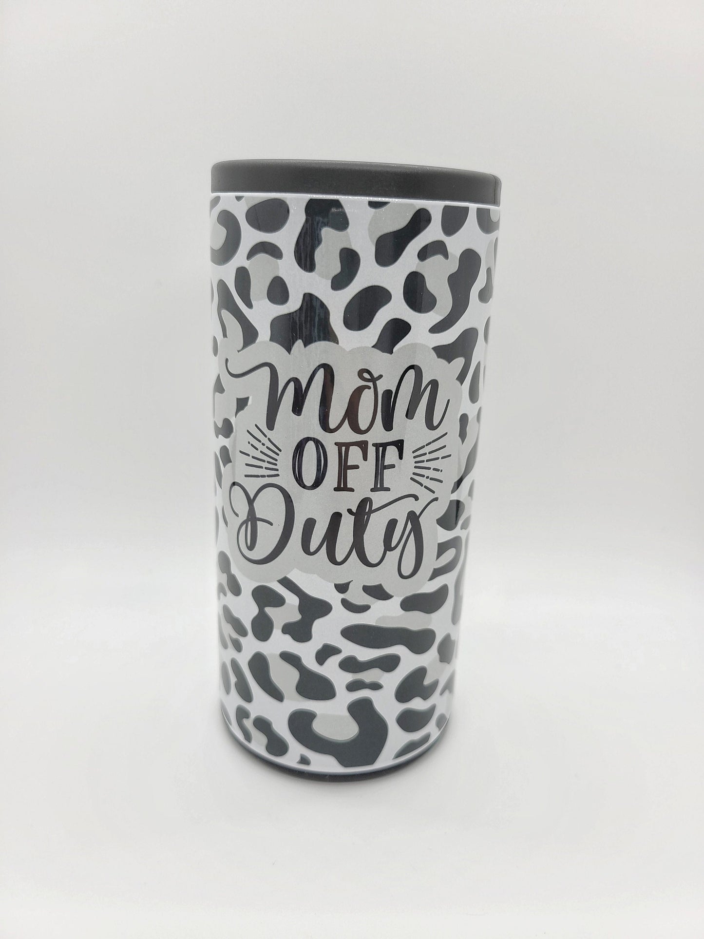 Mom Off Duty Colored Leopard Skinny Can Cooler