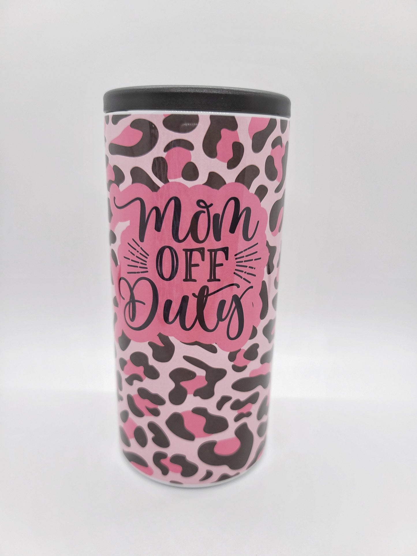 Mom Off Duty Colored Leopard Skinny Can Cooler