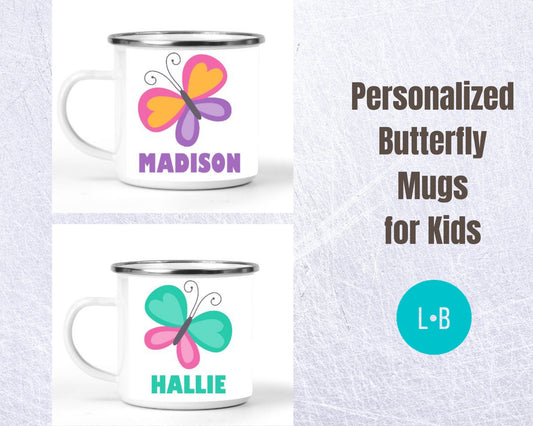 Personalized Butterfly Enamel Mug for Kids