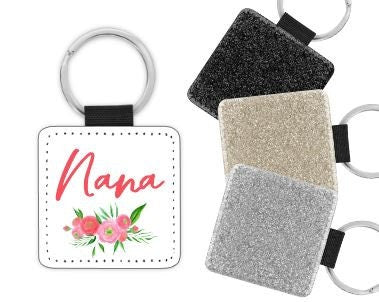 Nana Floral Faux Leather Keychain with Glitter Backing