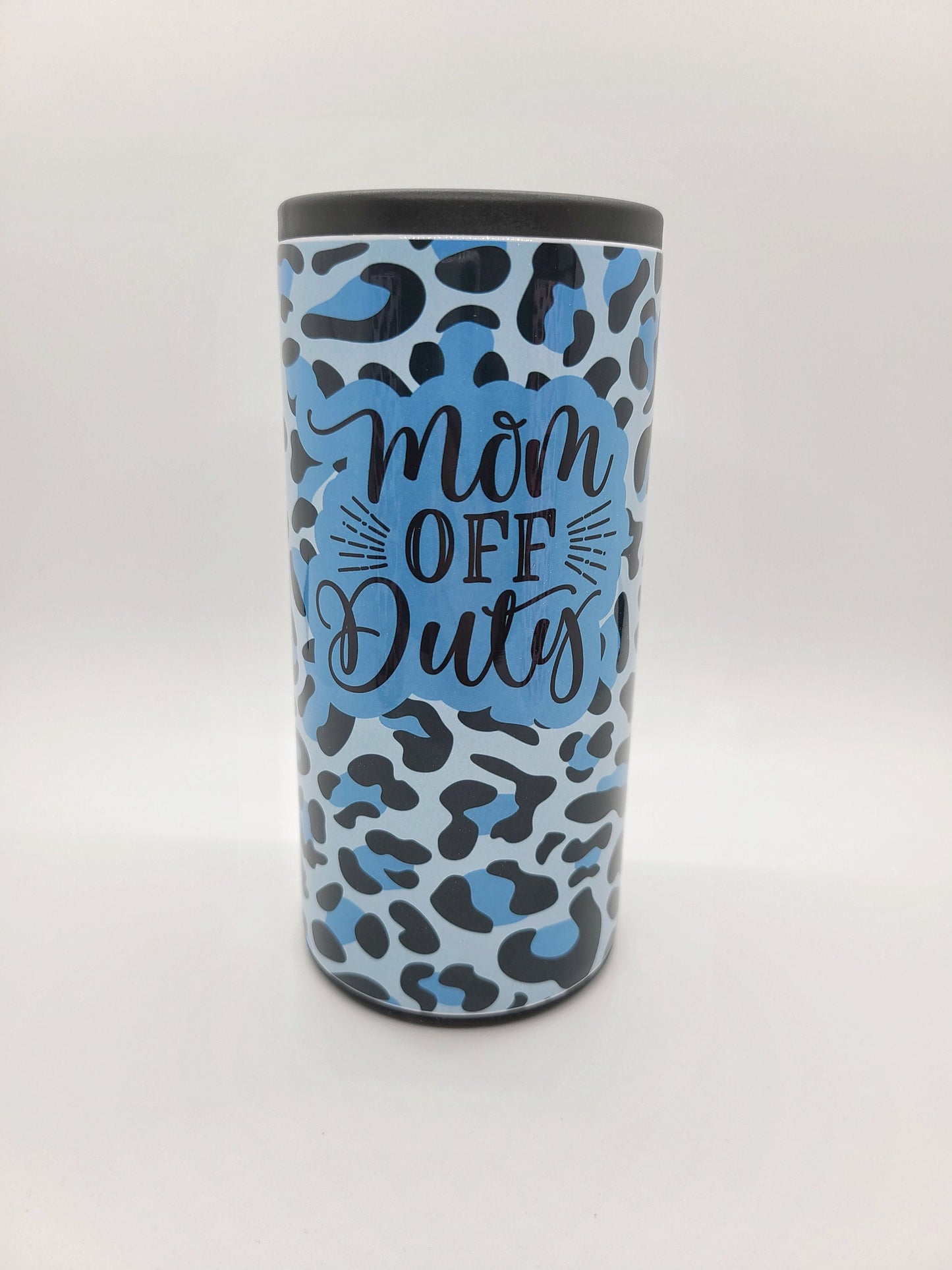 Mom Off Duty Colored Leopard Skinny Can Cooler