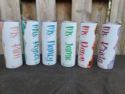 Green and Gold Marble Personalized Tumbler - FAUX Glitter