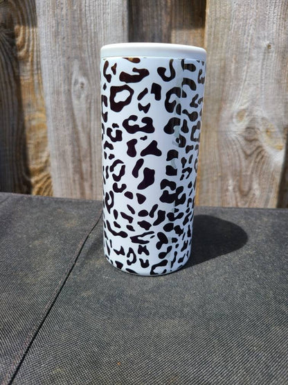 Funny Leopard Print Skinny Can Cooler