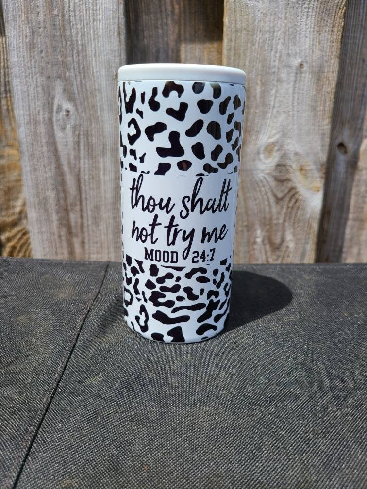 Funny Leopard Print Skinny Can Cooler