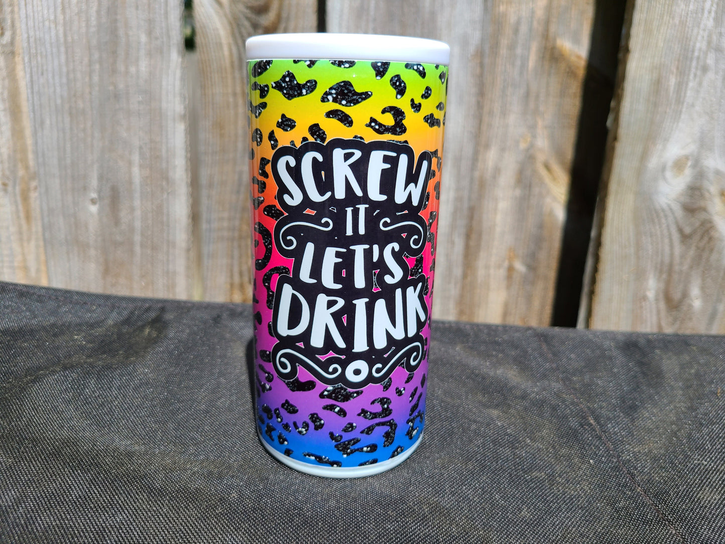 Bright Colored Leopard Print Skinny Can Cooler - Screw It Let's Drink