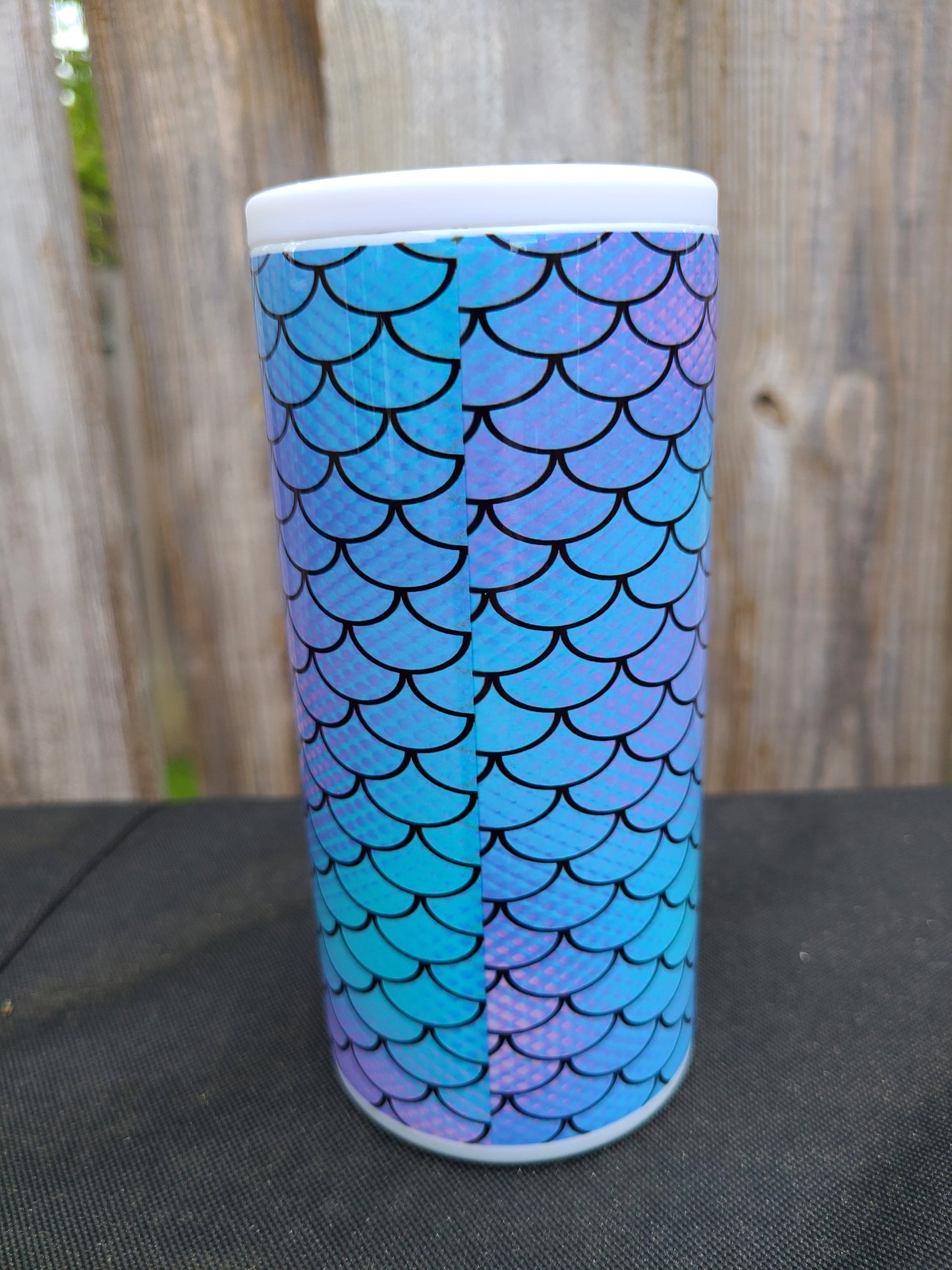 Personalized Teal and Purple Mermaid Skinny Can Cooler