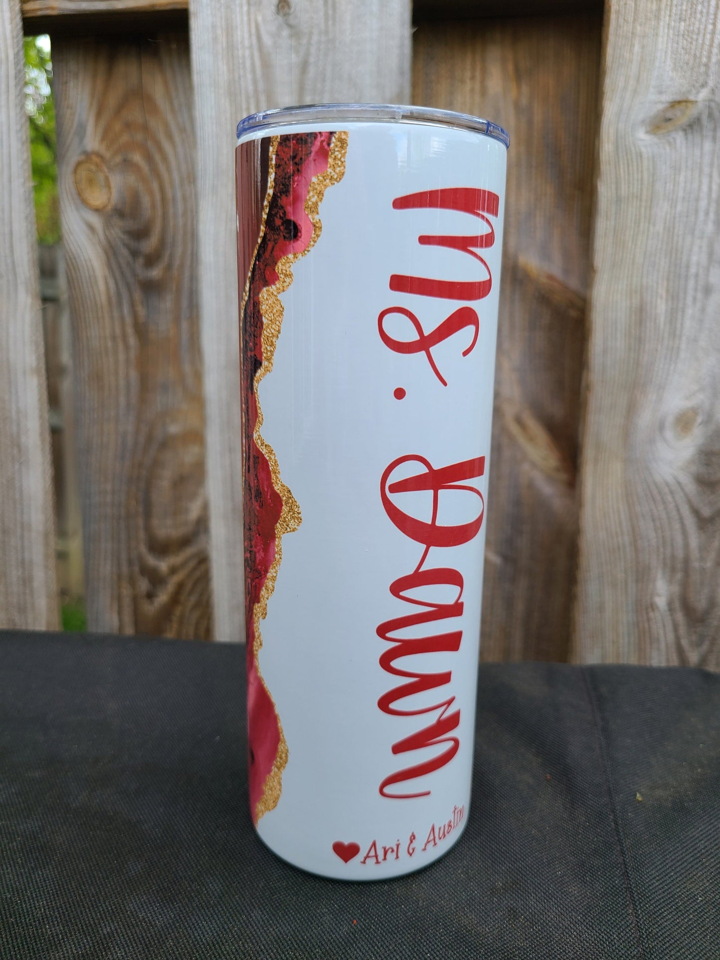 Dark Red and Gold Marble Personalized Skinny Tumbler - FAUX Glitter