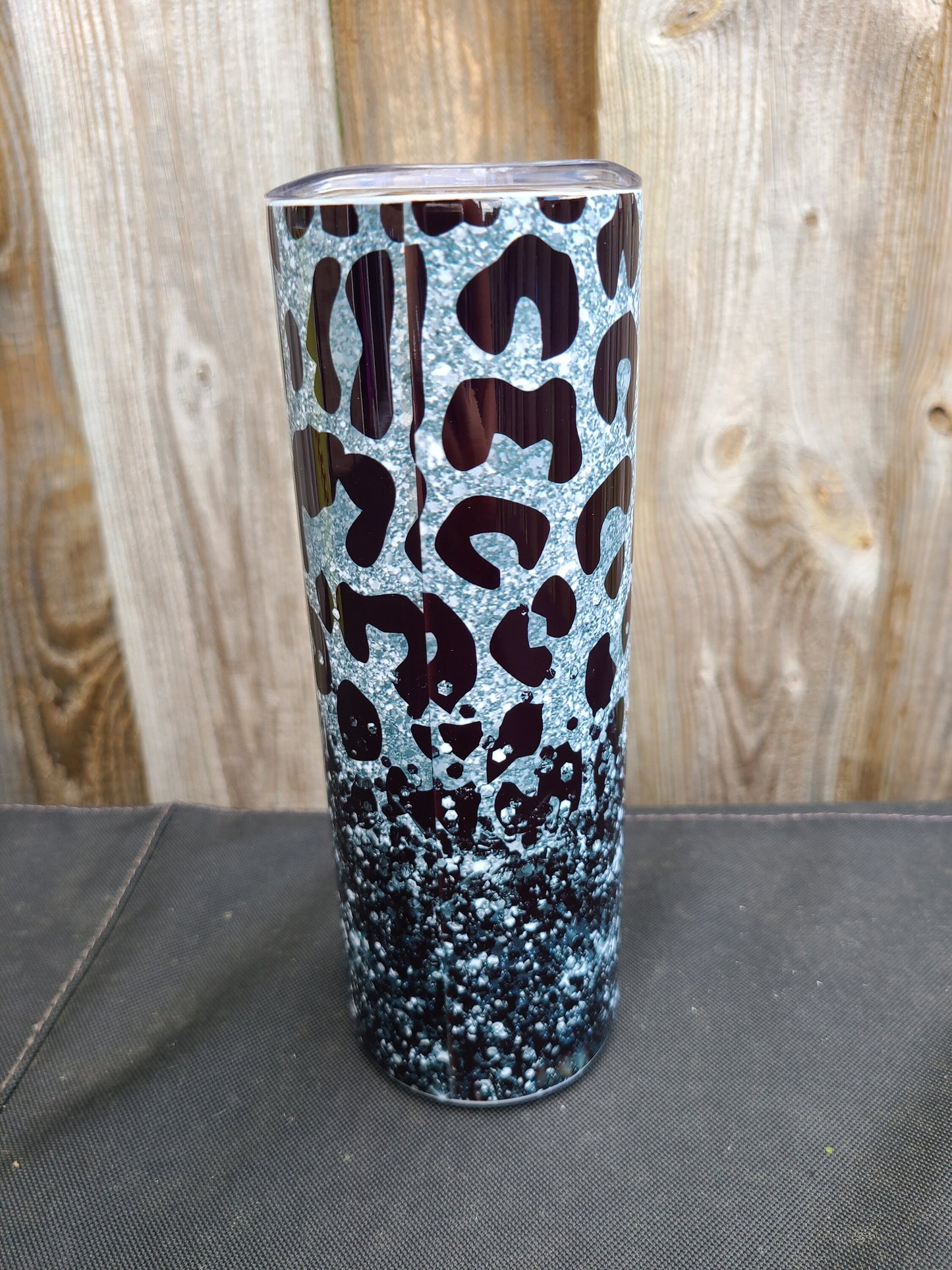 Personalized Black and Silver (with pink) Leopard Skinny Tumbler