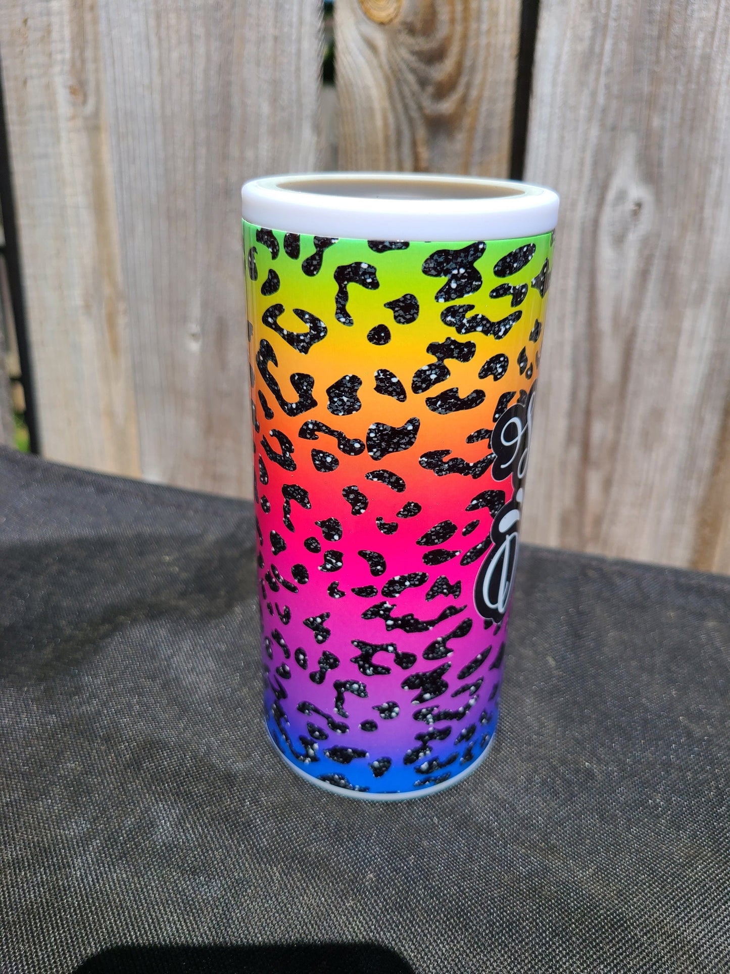 Bright Colored Leopard Print Skinny Can Cooler - Support Day Drinking