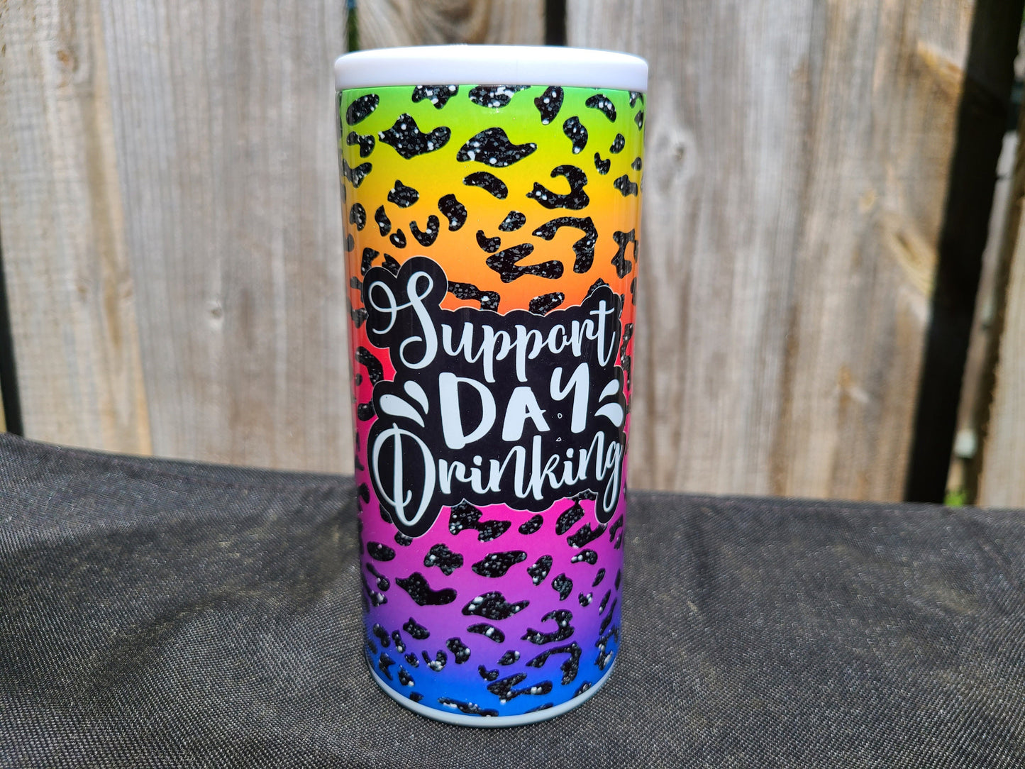 Bright Colored Leopard Print Skinny Can Cooler - Support Day Drinking