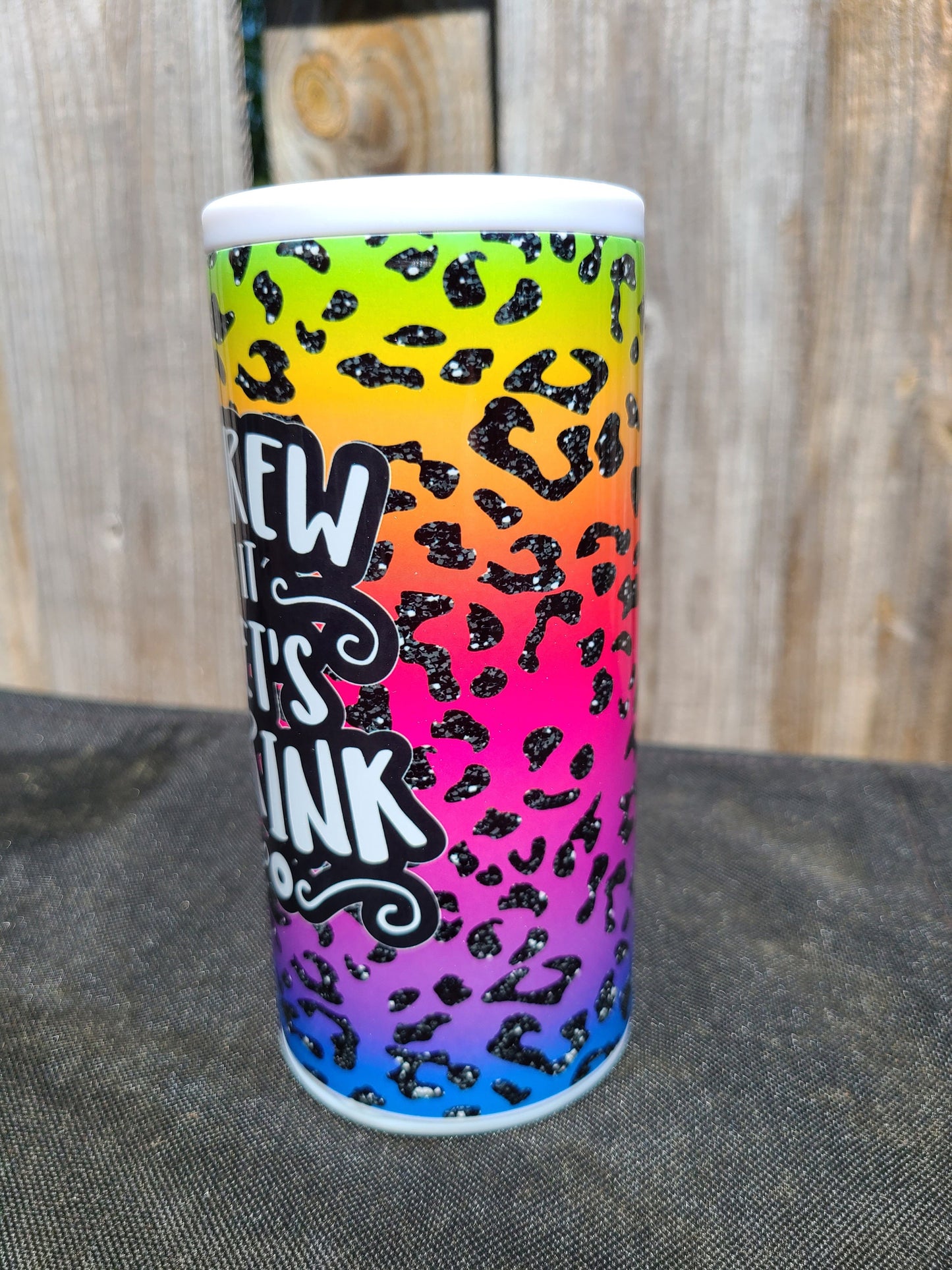Bright Colored Leopard Print Skinny Can Cooler - Screw It Let's Drink