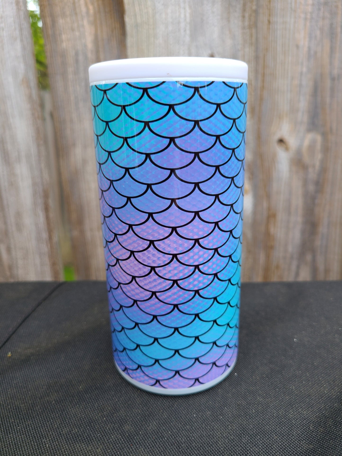 Personalized Teal and Purple Mermaid Skinny Can Cooler