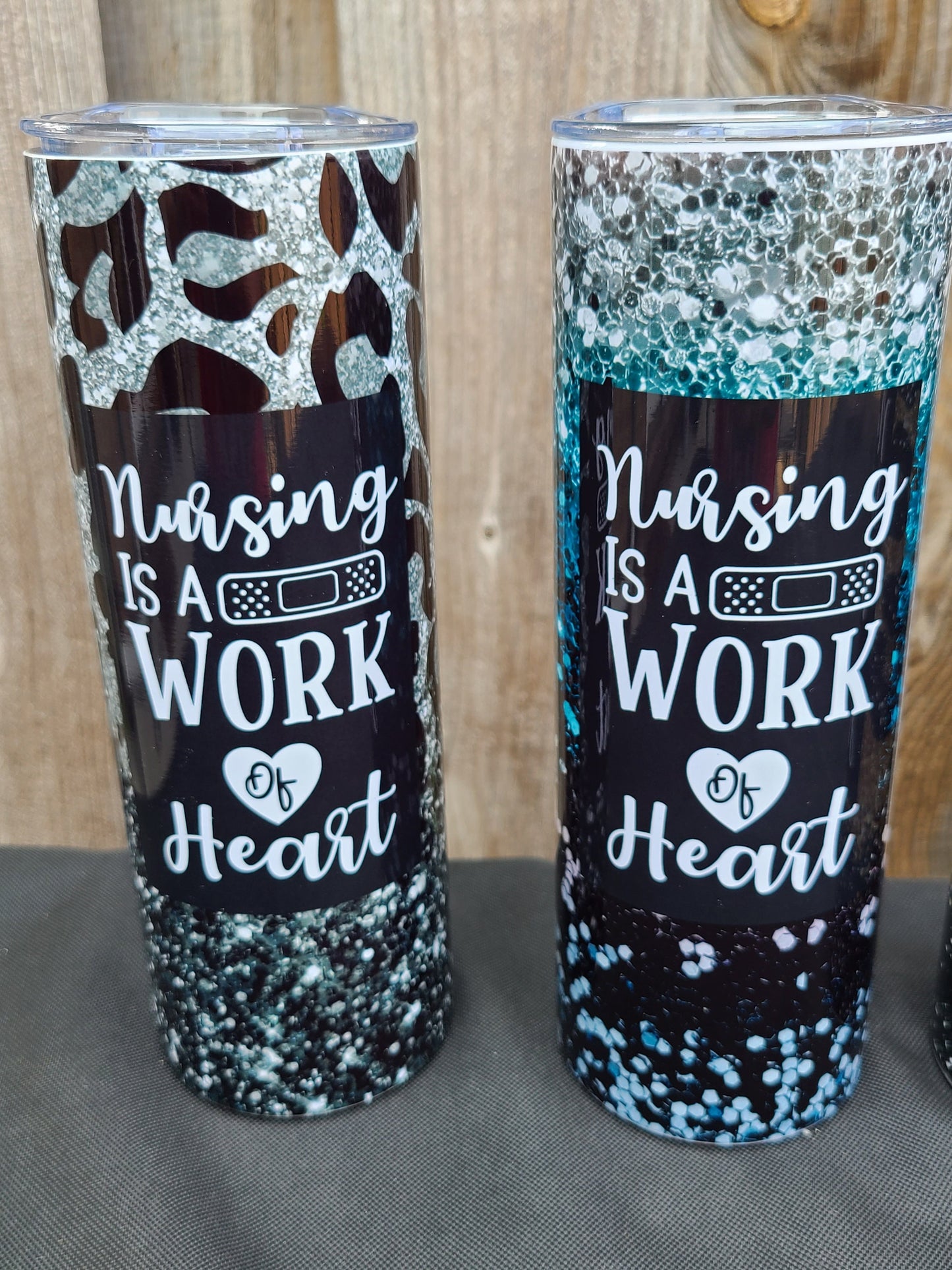 Nursing is a Work of Heart Skinny Tumbler - FAUX Glitter