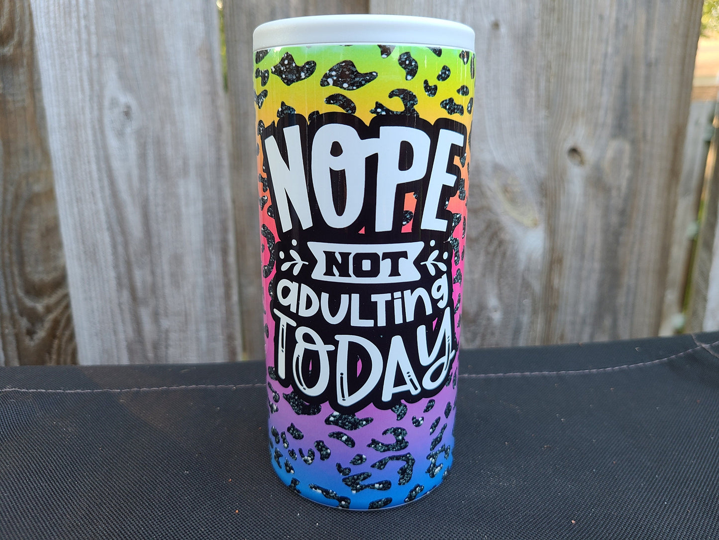 Bright Colored Leopard Print Skinny Can Cooler - Nope Not Adulting Today