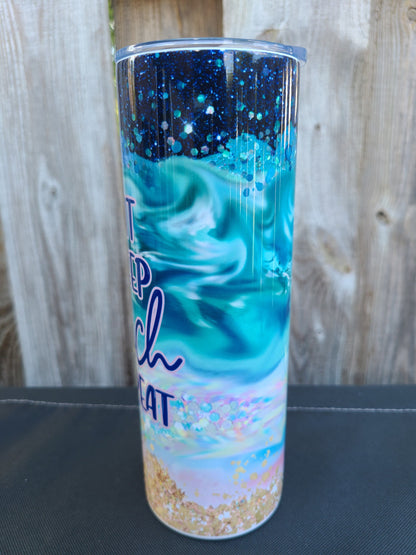 Eat Sleep Beach Repeat 20 oz Skinny Tumbler - FAUX Glitter