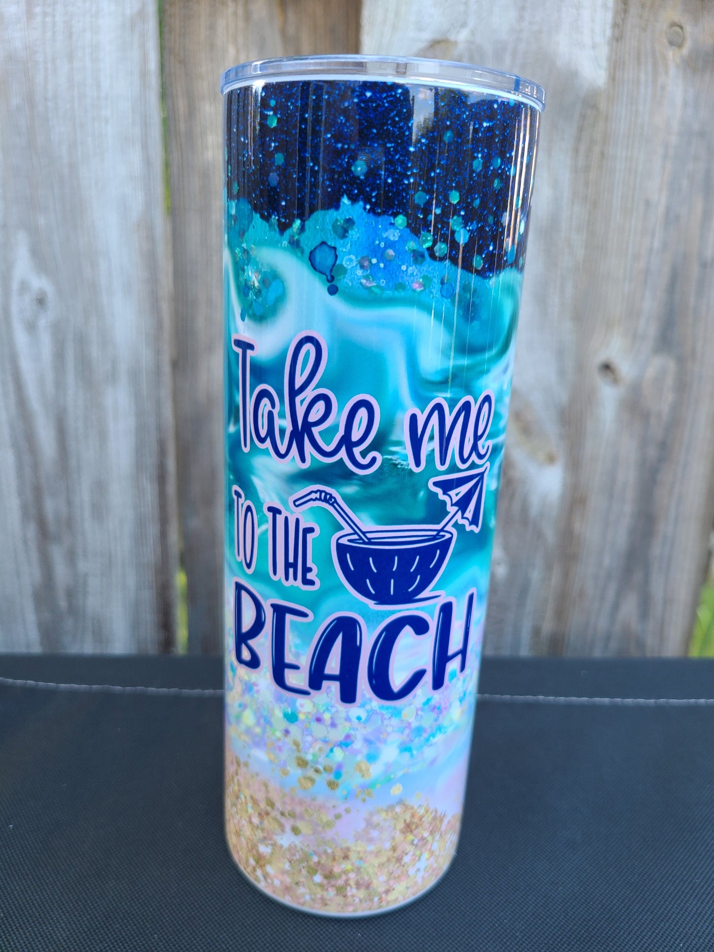 Take Me To the Beach 20 oz Skinny Tumbler - FAUX Glitter