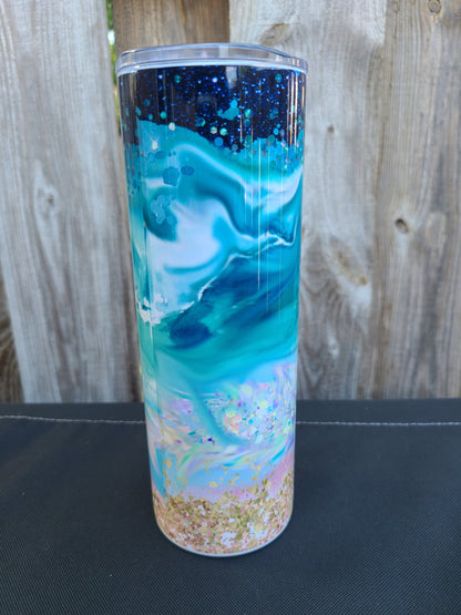 Take Me To the Beach 20 oz Skinny Tumbler - FAUX Glitter