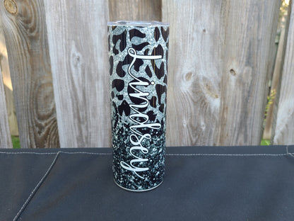 Personalized Black and Silver Leopard Tumbler