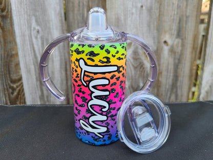Rainbow Leopard Personalized Sippy Cup with Bonus Lid