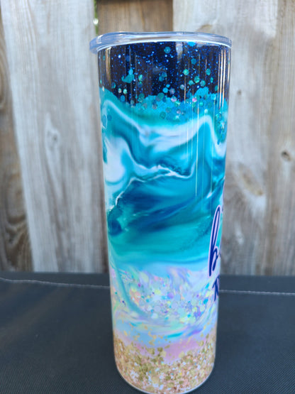 Eat Sleep Beach Repeat 20 oz Skinny Tumbler - FAUX Glitter