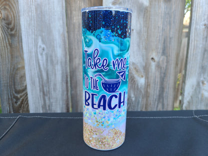 Take Me To the Beach 20 oz Skinny Tumbler - FAUX Glitter