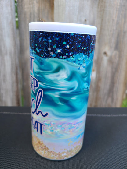 Eat Sleep Beach Repeat Skinny Can Cooler - FAUX Glitter