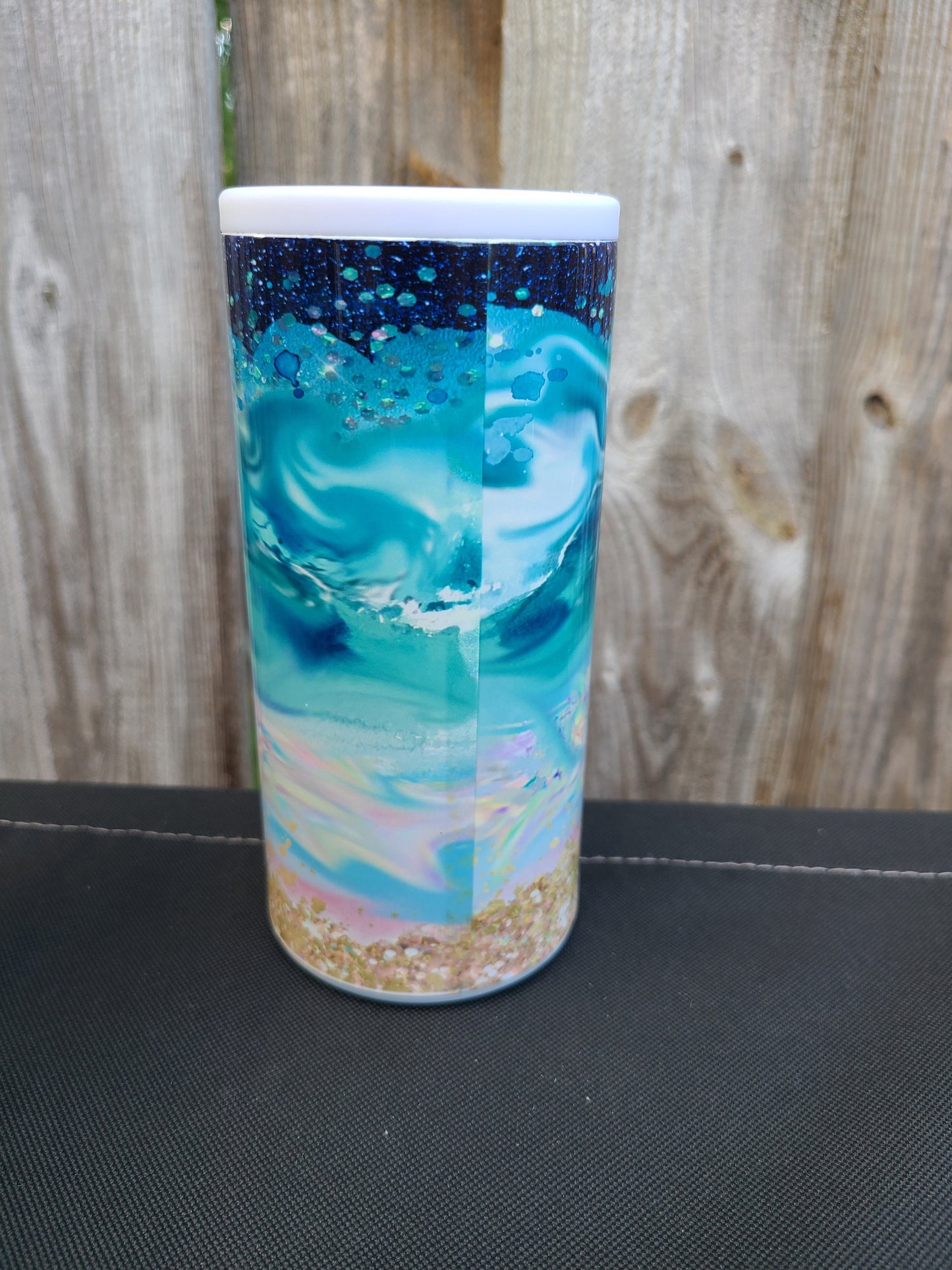 Beauty & The Beach Skinny Can Cooler - FAUX Glitter