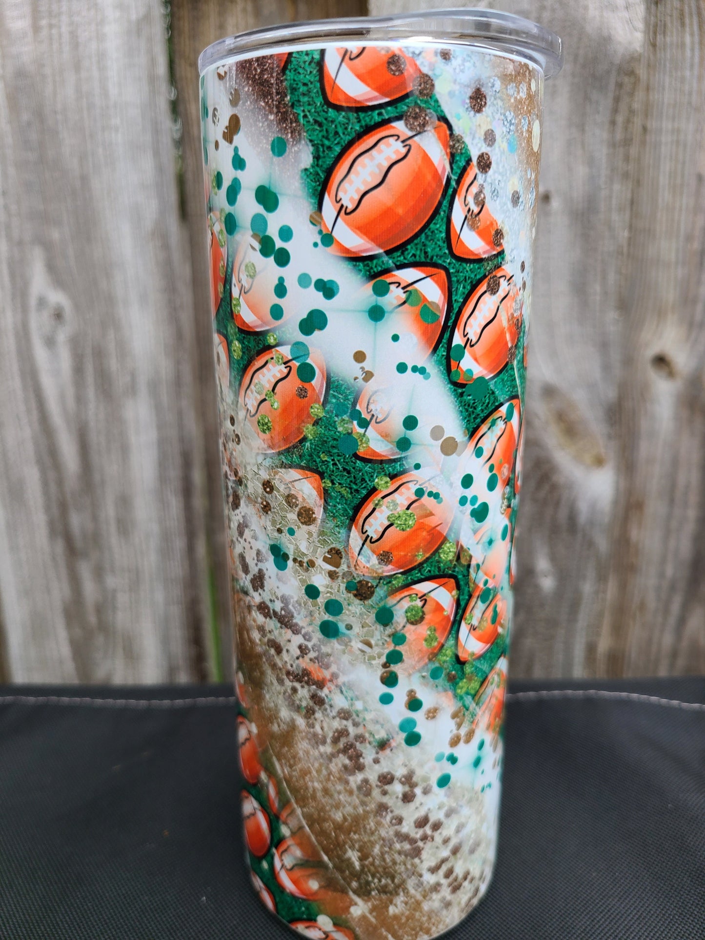Football Skinny Tumbler - FAUX Glitter