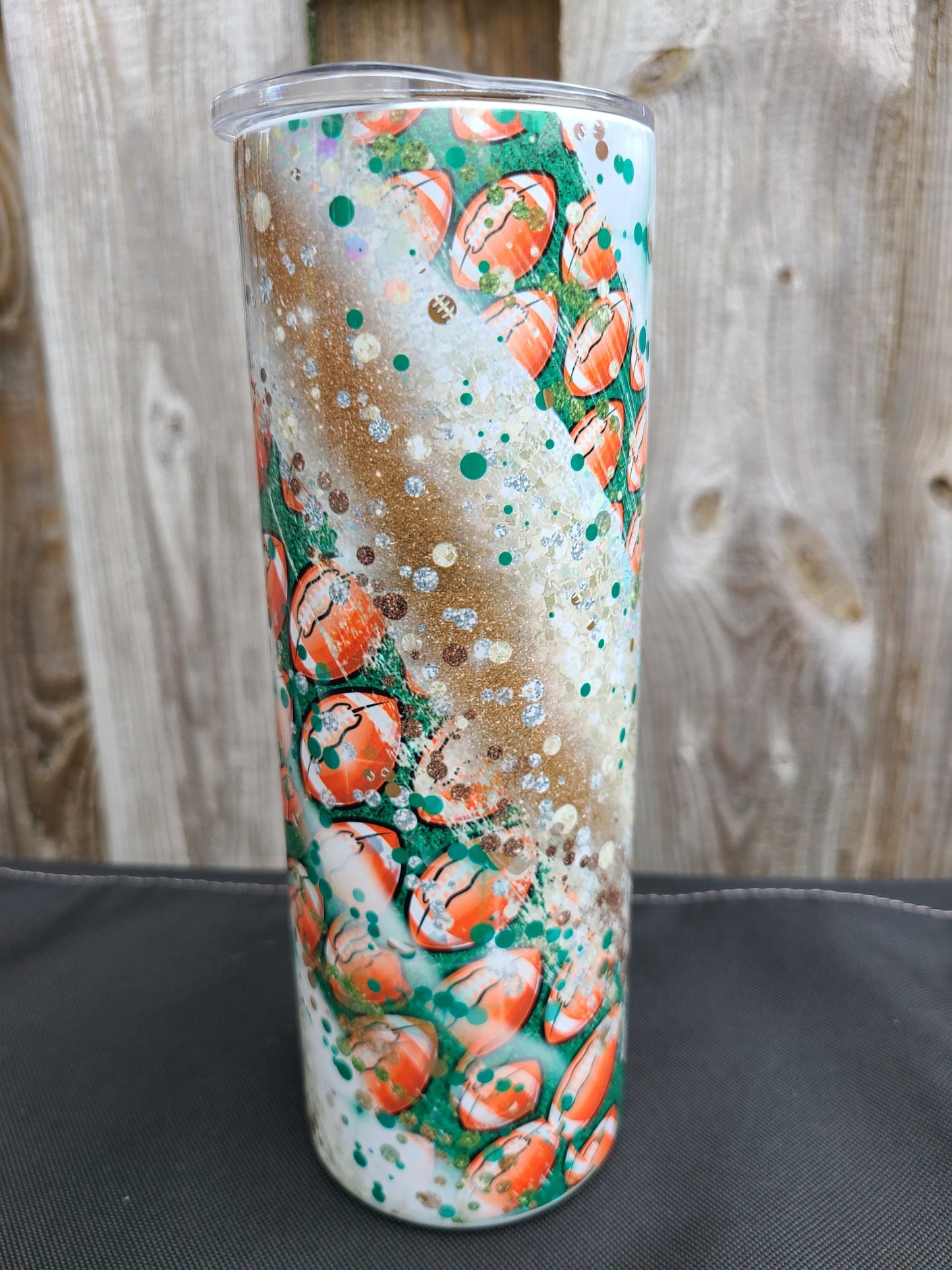 Football Skinny Tumbler - FAUX Glitter